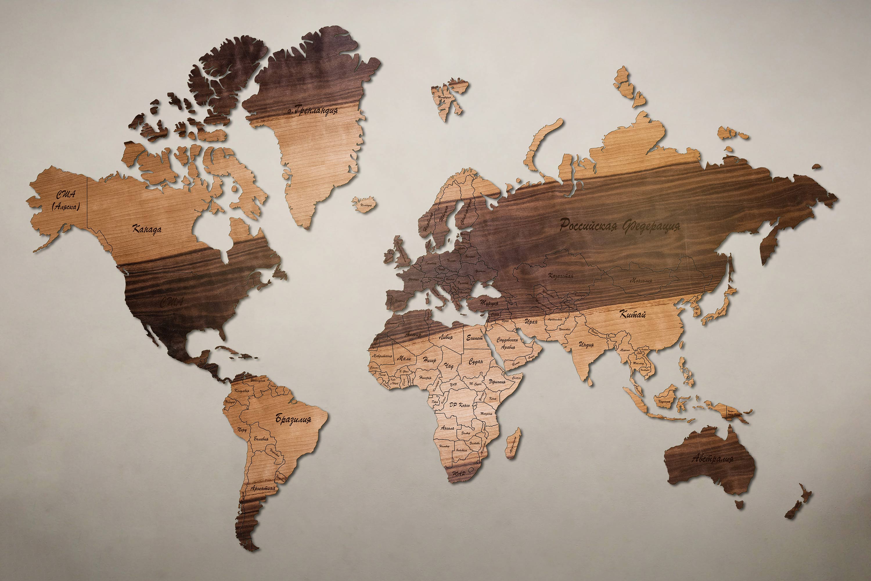 Карта Мира из дерева - серия Basic