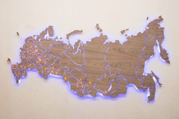 Деревянная карта России из Американского ореха