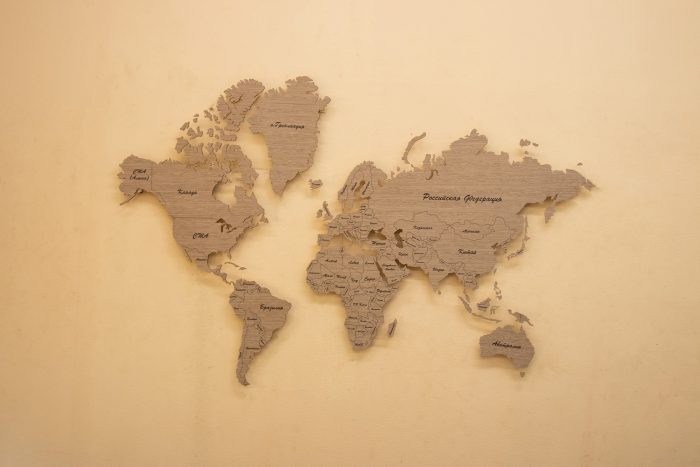 Деревянная Карта Мира из шпона Файн-Лайн. Мир.