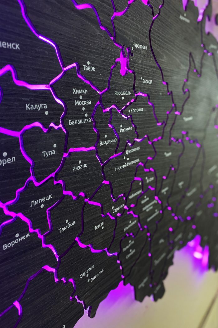 Деревянная карта России Абрикос 03S с печатью городов