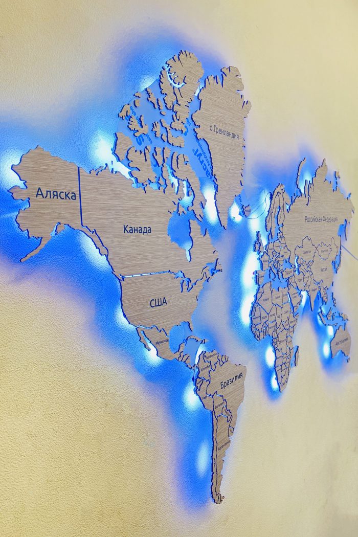 Одноуровневая карта Мира на подложке с подсветкой и пультом