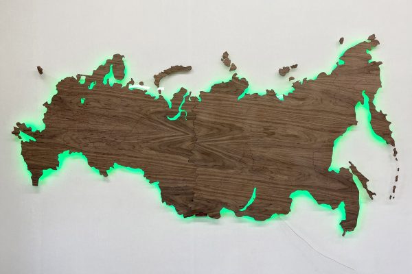 Деревянная карта России со шпоном Орех Американский